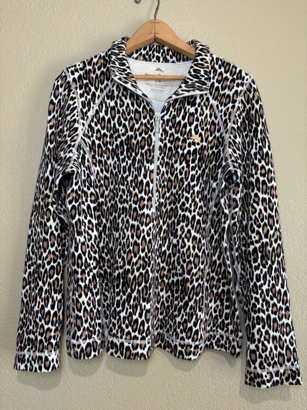 Tommy Bahama Women’s Leopard Print Half Zip Sweater